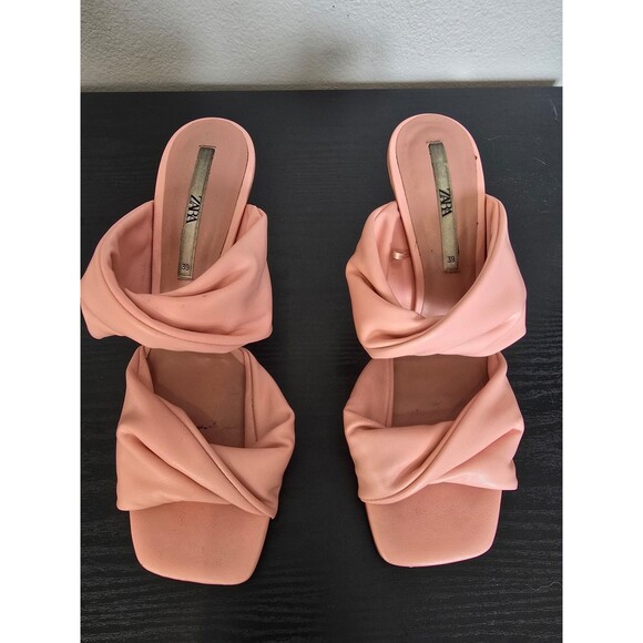 Zara pink ruched leather strapped heels women's size 39 - Picture 5 of 11